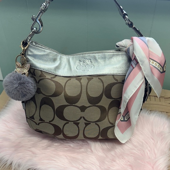 Coach Brown and Silver Shoulder Bag with Signature Monogram Vintage Y2K - Picture 1 of 10